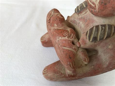 Pair Of Reproduction Mayan Clay Mother And Child Sculptures
