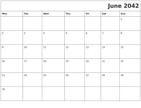 June 2042 Download Calendar
