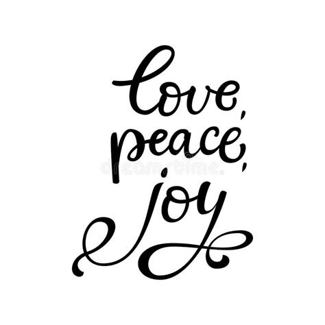 Hand Drawn Vector Lettering Love Peace Joy Isolated Black Cal Stock