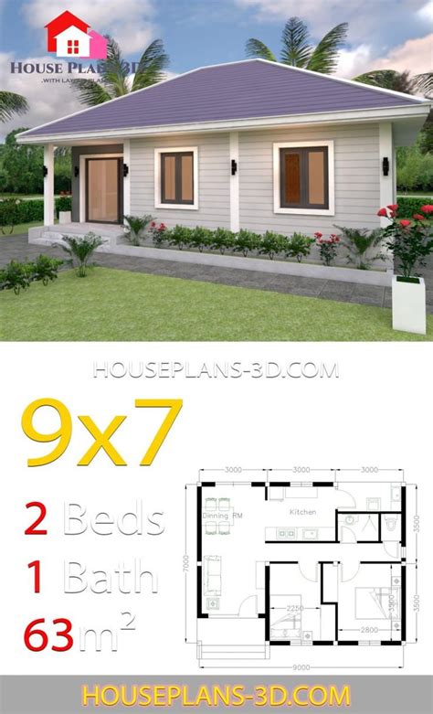 There are a few typical floor plans to consider when designing the layout for a bathroom in your house. House Design Plans 9x7 with 2 Bedrooms Hip Roof | House roof, House plans, Bungalow house design