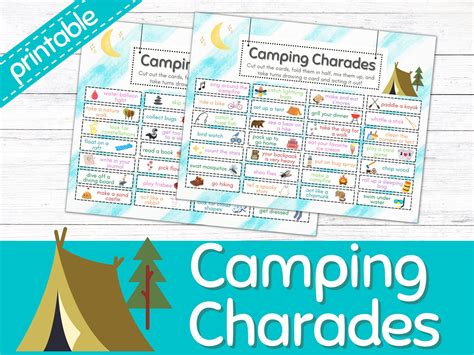 Camping Charades Charade Cards Printable Camping Games Etsy