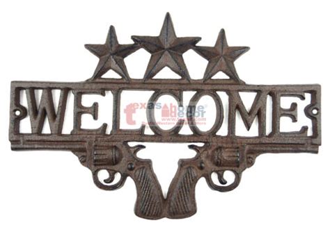 Gun Welcome Sign Pistols Porch Plaque Rustic Cast Iron Western Decor 13