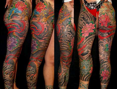 A client gets a half sleeve of a traditional dragon tattoo on his arm.directed/shot by: Dragons Flowers Japanese Leg Tattoo - Slave to the Needle