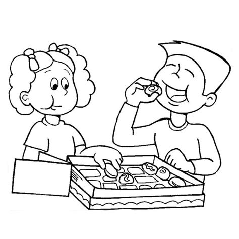 Coloriage Les enfants mangent les gâteaux de leur maman