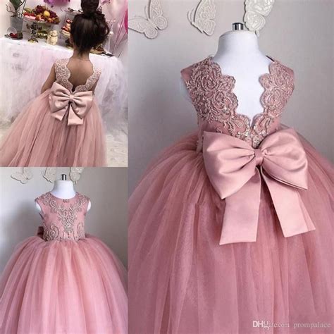 Pink Flower Girls Dresses Sheer Jewel Neck Sleeveless Lace Appliques