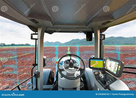 Autonomous Tractor Scanning Agricultural Plot Future Technology With