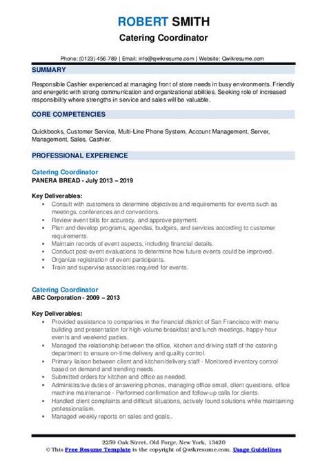 Catering sales manager, marketing executive. Catering Coordinator Resume Samples | QwikResume