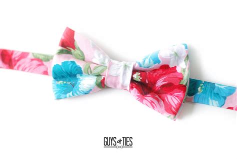 Pink Tropical Bow Tie Hawaiian Floral Bowtie Mens Hibiscus Etsy