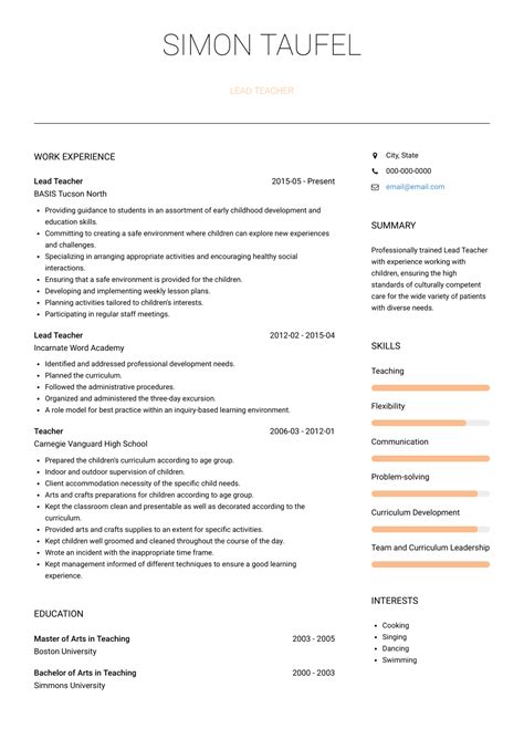 Discover the knowledge, skills, and abilities necessary for how to become a teacher: Teacher - Resume Samples and Templates | VisualCV in 2020 ...