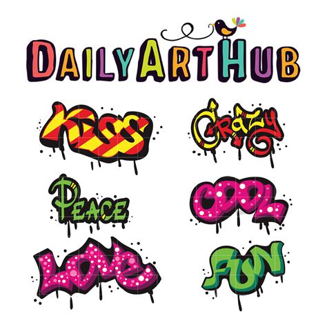 Cool Graffiti Words Clip Art Set Daily Art Hub Graphics Alphabets