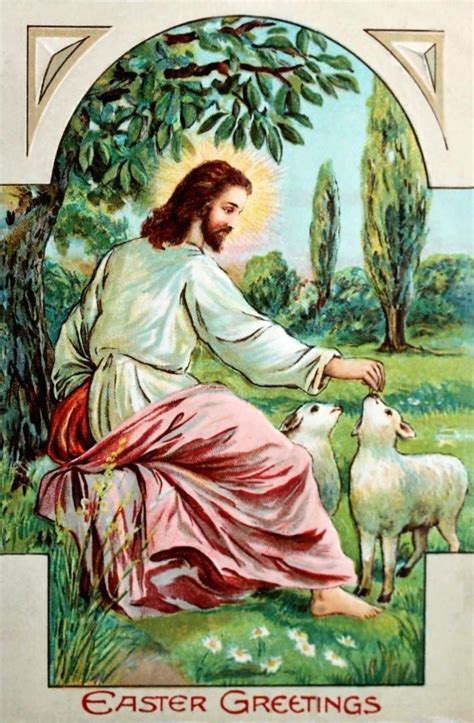 Jesus With Lambs A Sweet Vintage Easter Card Image