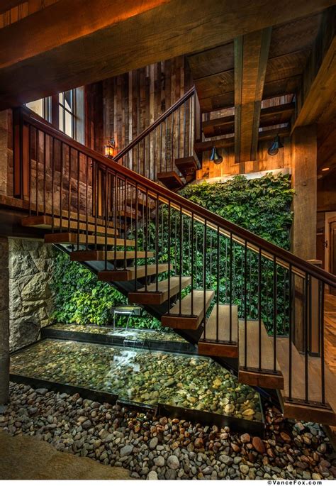 Living Wall With Fountain Habitat Horticulture Rustic Staircase