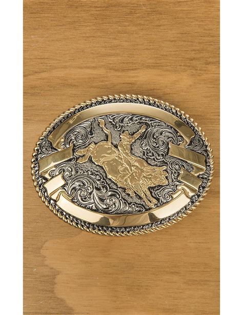Crumrine Gold And Silver Bull Rider Oval Antique Buckle Cowboy Belt
