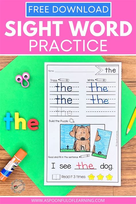 7 Sight Word Practice Worksheets A Spoonful Of Learning Sight Words