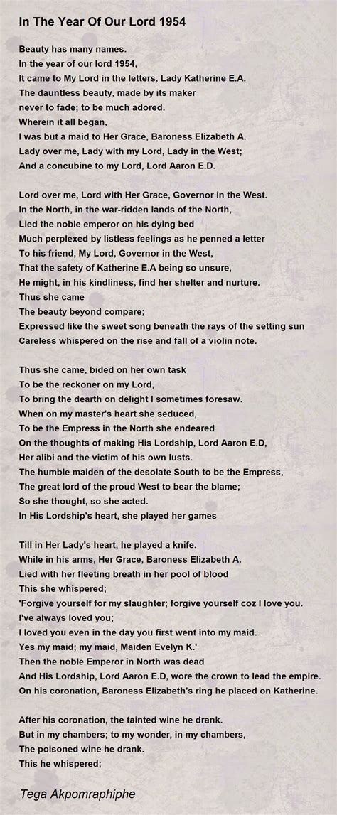 In The Year Of Our Lord 1954 In The Year Of Our Lord 1954 Poem By Otega A