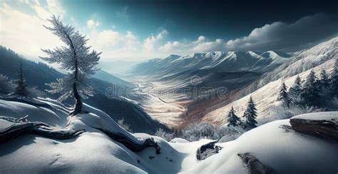 Winter Panorama Snowy Mountains Snow Capped Peaks Ai Generated Image