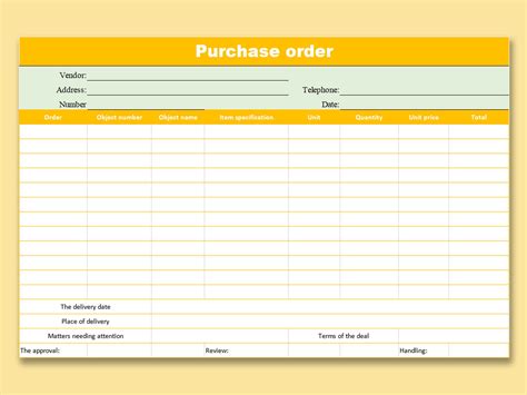 Excel Of Simple Yellow Purchase Order Xlsx Wps Free Templates