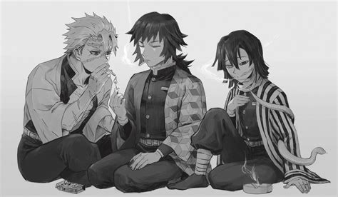 tomioka giyuu, shinazugawa sanemi, iguro obanai, and kaburamaru