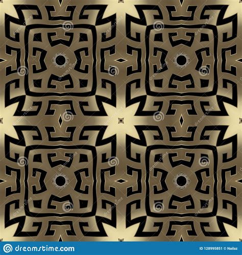 Geometric Gold Ornamental Greek Key Seamless Pattern Abstract T Stock