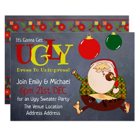 Funny Ugly Sweater Christmas Invite Chalkboard