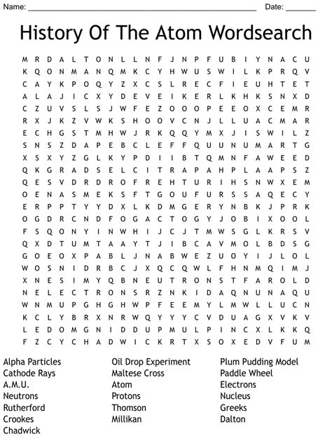 History Of The Atom Wordsearch Wordmint