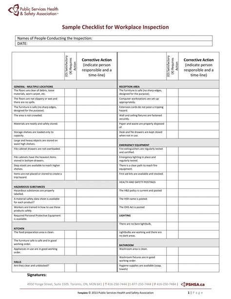 Wear at carabiner, damage, sun exposure parachute bridle: Workplace Safety Inspection Checklist Template