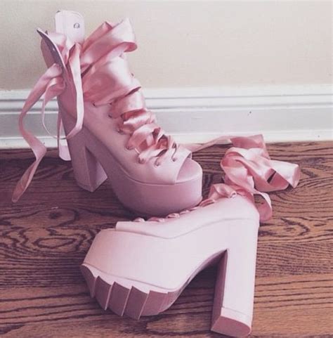 Shoes Ribbon Laces Pink Ballet Heels Open Toes Pumps Platform