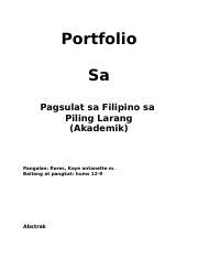 Portfolio Sa Filipino Docx Portfolio Sa Pagsulat Sa Filipino Sa Piling Larang Akademik