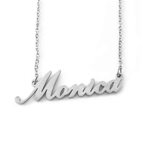 Monica Italic Silver Tone Name Necklace Personalized Etsy