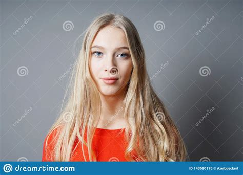 Young Woman With Long Blond Hair And Blue Eyes Stock Image Image Of