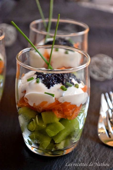 Verrines kiwis et saumon fumé fromage frais à la ciboulette