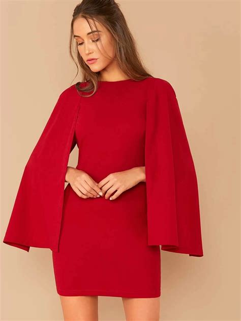 Shein Solid Cloak Sleeve Bodycon Dress Without Belt Bodycon Dress With Sleeves Fashion