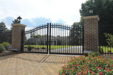 Aluminum Estate Gate With Rings Finials Custom Brick Columns And Swing
