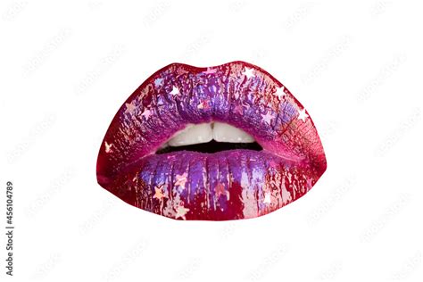 Sexy Lips Macro Photo Woman Face Detail Lip Make Up Red Lipstick Tender Sensual Lips