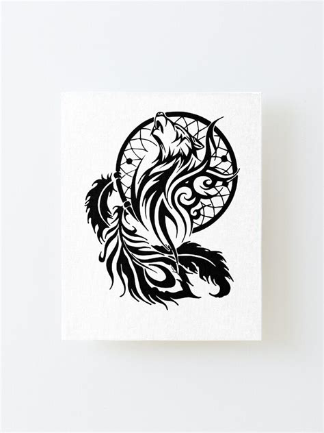 Wolf Dreamcatcher Tattoo Tribal Design Mounted Print For Sale By