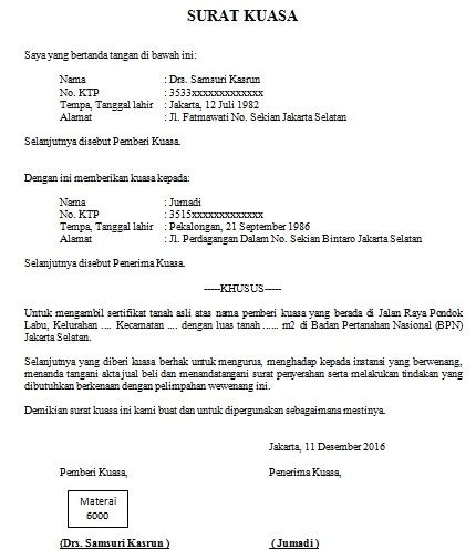 Contoh Surat Kuasa Pengambilan Sertifikat Tanah Baru  Letter Website