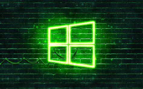 Download Wallpapers Windows Green Logo 4k Green Brickwall Windows