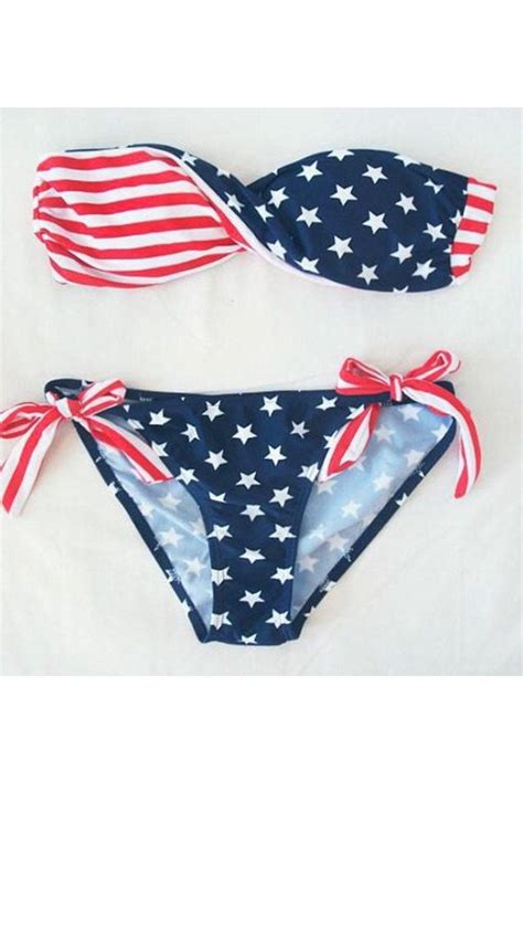 American Flag Bikini Spandex Bandeau Swimsuit By Luckywindflower American Flag Swimsuit