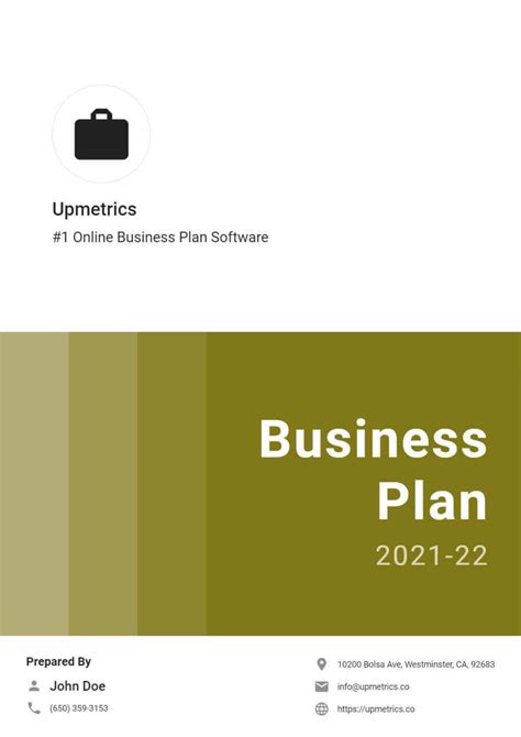 Business Plan Cover Page Sample