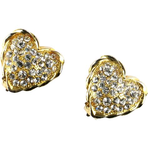 Pave Crystal Rhinestone Heart Earrings From Annasvintagejewelry On Ruby