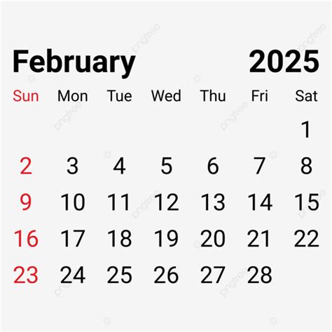 Calendario Mensual De Febrero De 2025 Vector Png Dibujos Calendario