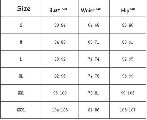 China Clothing Size Conversion Chart
