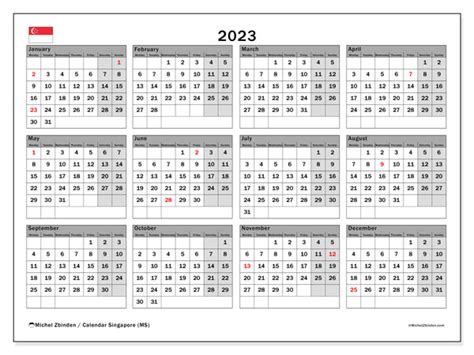 2023 Printable Calendar “singapore Ms” Michel Zbinden Sg