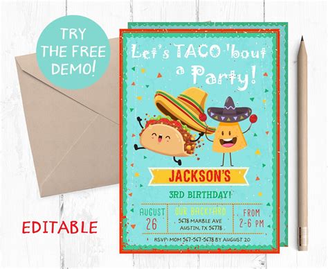 Editable Boy Fiesta Birthday Invitation Boy Fiesta Editable Template