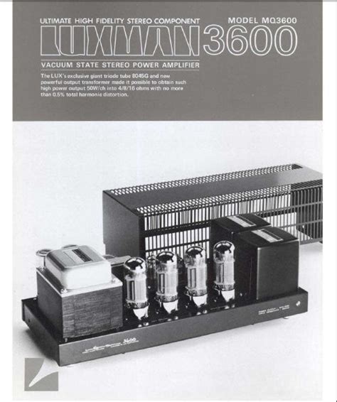 Luxman Mq 3600 Vacuum State Stereo Power Amp Brochure With Schematic D