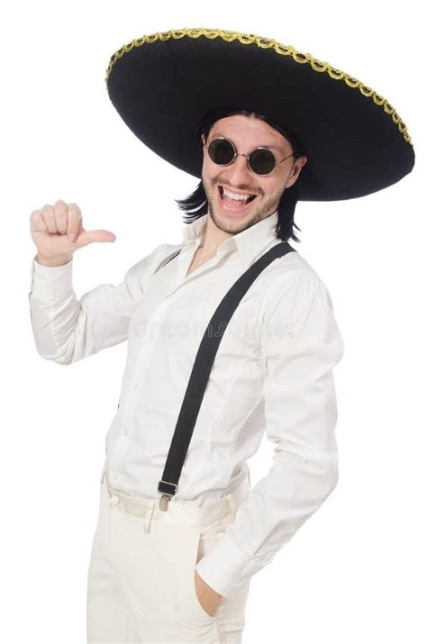 The Man Wearing Mexican Sombrero Isolated On White Stock Photo Image