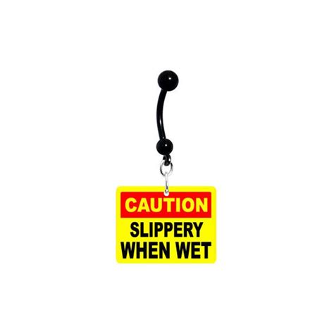Caution Slippery When Wet Warning Sign Belly Ring Belly Rings Yellow Jewelry Slippery When Wet