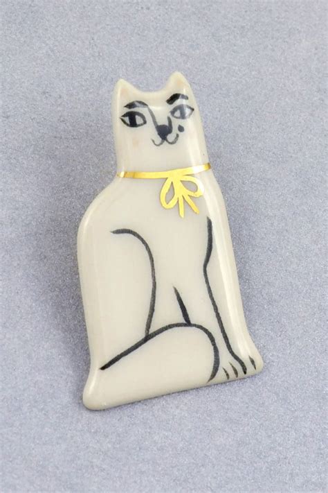 Handmade Brooch Made By Gruni Ceramica Porcelain Earrings Cat Pin