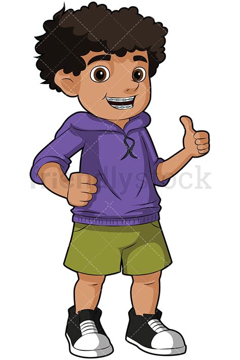 Black Boy With Braces Thumbs Up Vector Cartoon Clipart ...