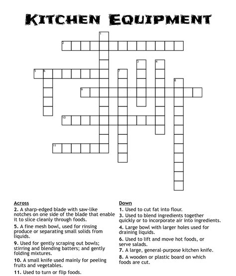 Kitchen Equipment Crossword Wordmint